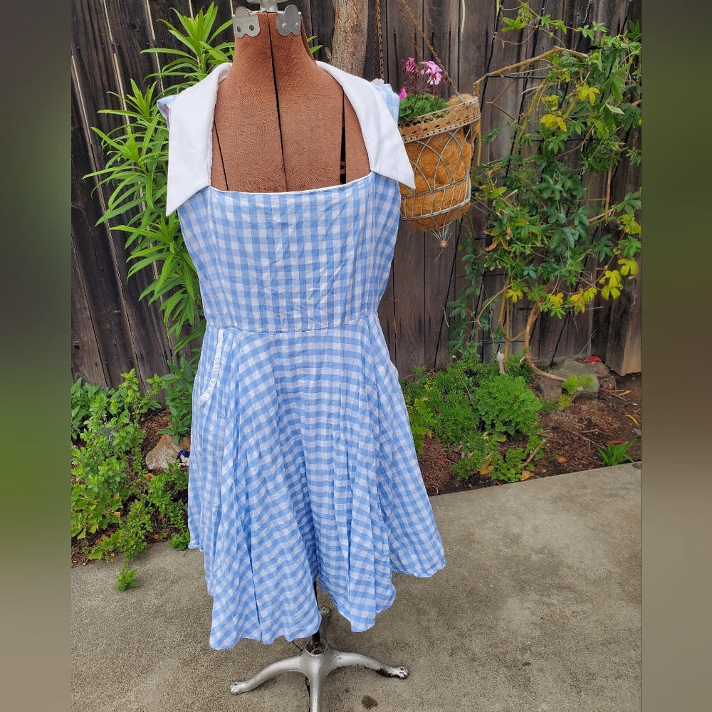Blue Gingham Square-Neck Sundress with White Collar